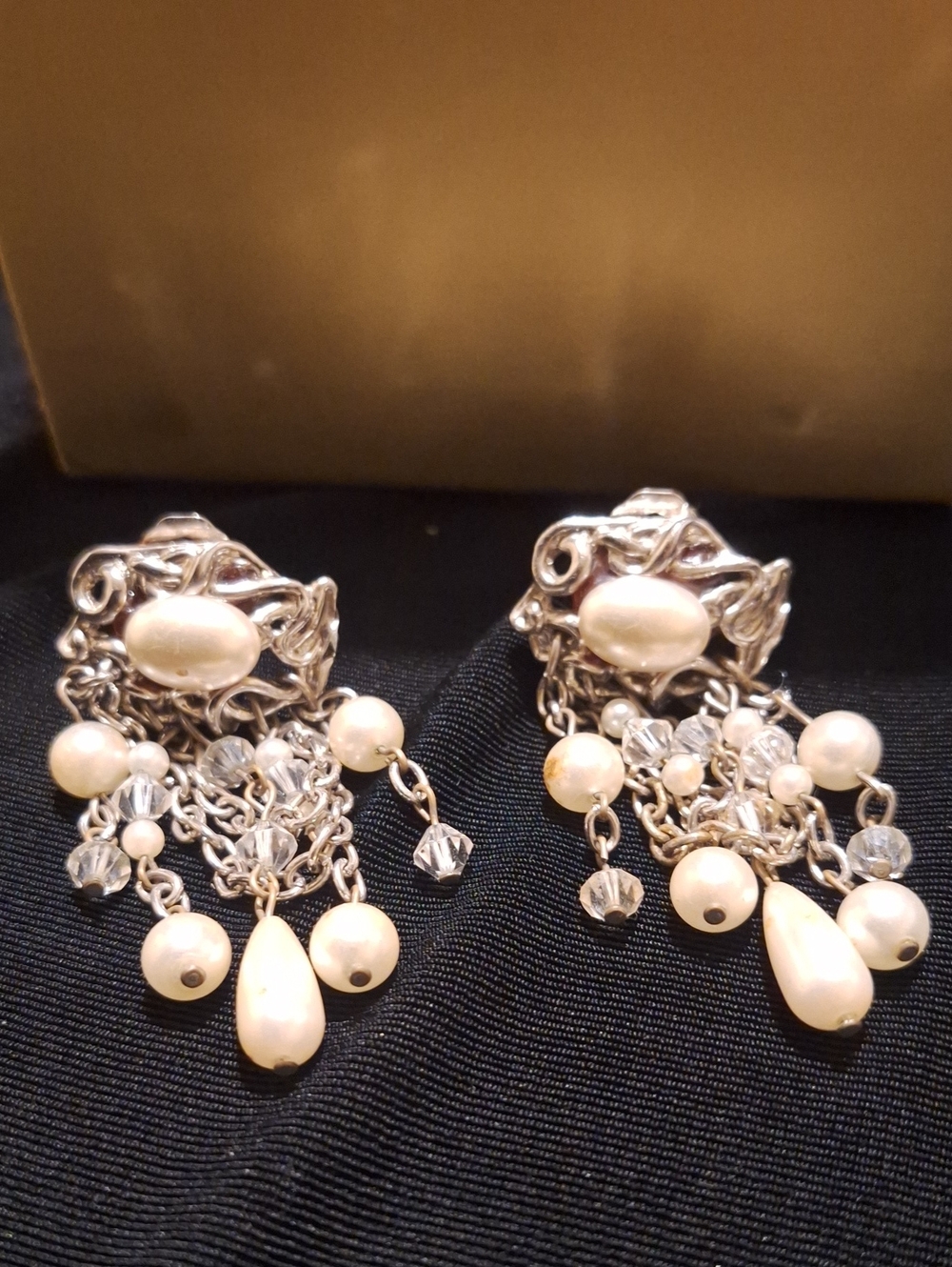 Vintage Pearl and Silver Dangle Earrings